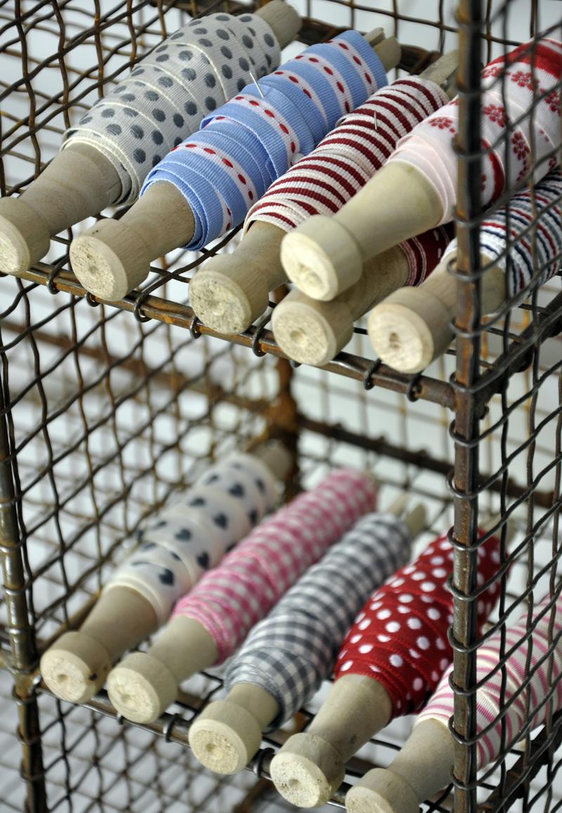 ﻿Dolly Bobbin Ribbon Blue Ticking ﻿Rex London